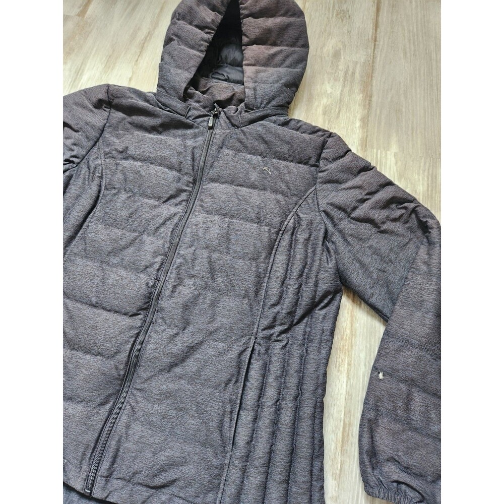 HeatKeep Down Puffer Jacket XL Gray Quilted Insulated Removable Hood Winter GUC - Picture 2 of 11